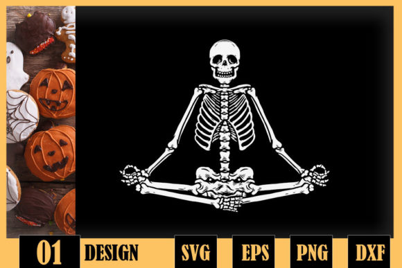Skeleton Lotus Yoga Balance Halloween Graphics for Crafts