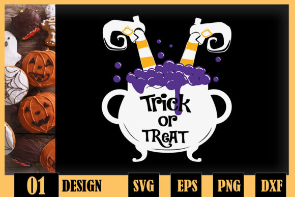 Trick or Treat Halloween Pot Witch Legs Graphics for Crafts